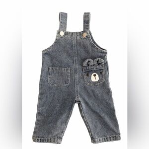 Baby Unisex Blue Denim Overalls with Bear Detail